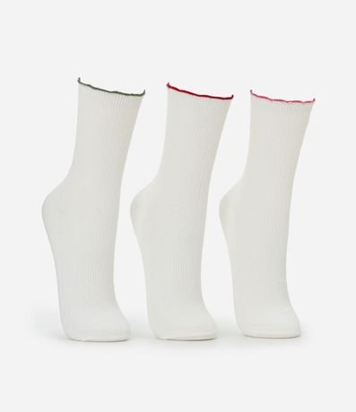 Kit 03 Medias Caña Larga en Algodón Canelado con Bordados Delicados y Volados 2