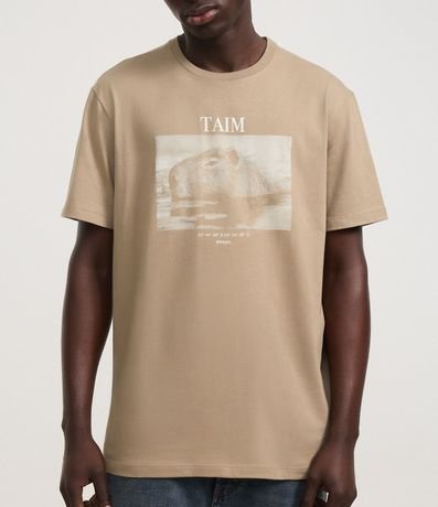 Remera en Algodón con Estampa de Carpincho y Lettering Taim 3