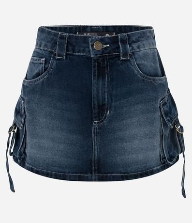 Pollera Corta en Jeans Efecto Mármol con Bolsillo Cargo Hebilla 5