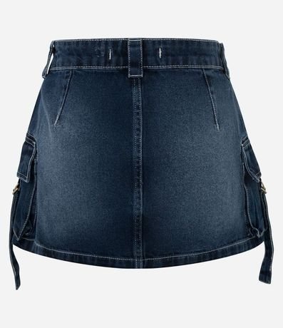 Pollera Corta en Jeans Efecto Mármol con Bolsillo Cargo Hebilla 6