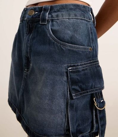 Pollera Corta en Jeans Efecto Mármol con Bolsillo Cargo Hebilla 4