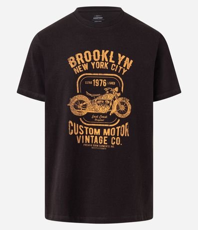 Remera Comfort en Algodón con Estampa de Moto y Lettering Brooklyn 5