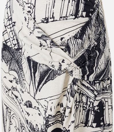 Pollera Midi en Viscolino con Nudo Lateral y Estampa Modernismo 8