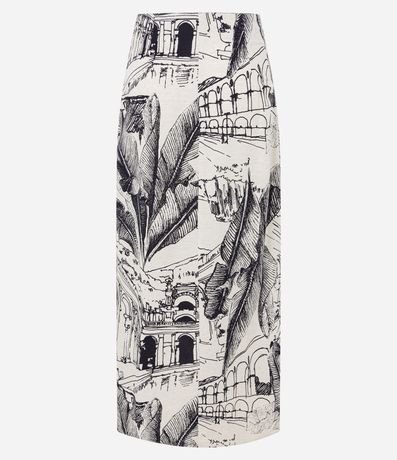 Pollera Midi en Viscolino con Nudo Lateral y Estampa Modernismo 9