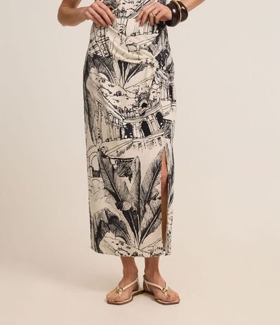 Pollera Midi en Viscolino con Nudo Lateral y Estampa Modernismo 3