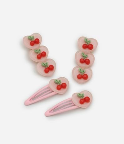 Kit 04 Pinzas para el Pelo con Estampa Cerezas - Talle único