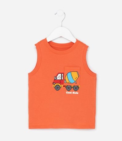 Remera Musculosa Infantil con Pequeño Bolsillo Estampado de Trator Tam - 1 a 6 años