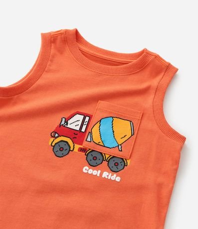 Remera Musculosa Infantil con Pequeño Bolsillo Estampado de Trator Tam - 1 a 6 años 5