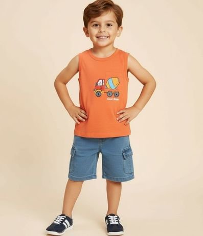 Remera Musculosa Infantil con Pequeño Bolsillo Estampado de Trator Tam - 1 a 6 años