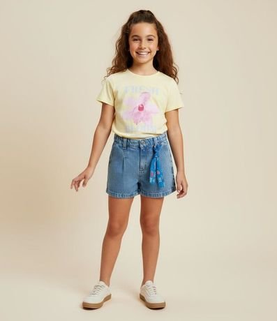 Short Mom Infantil en Jeans con Lazo en Cinta - Talle 5 a 14 años