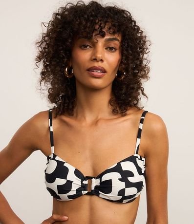 Bikini Top Bandeau con Estampa Bicolor y Bretel Removible