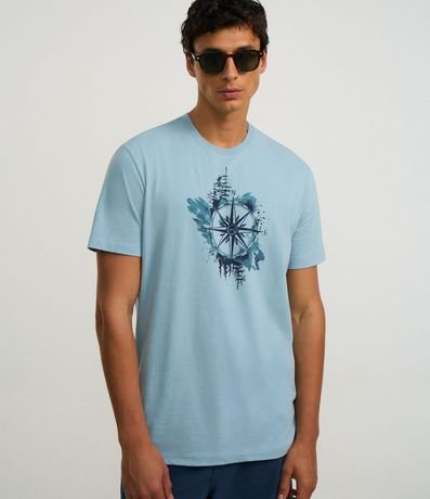 Remera en Algodón con Estampa Rosa de los Vientos en Acuarela