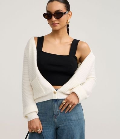 Blusa Cropped Acanalada en Viscosa con escote cuadrado