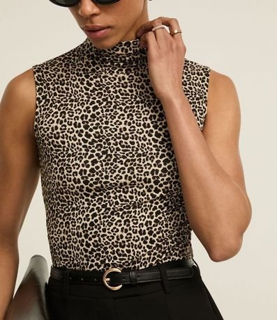 Blusa en Viscolycra con Cuello Alto y Estampa Leopardo 3