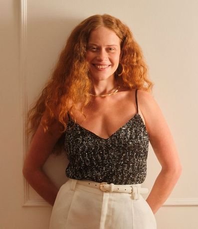 Blusa de  con Lentejuelas Metalizados y Escote V