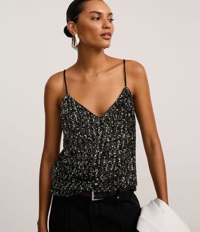 Blusa de  con Lentejuelas Metalizados y Escote V 2