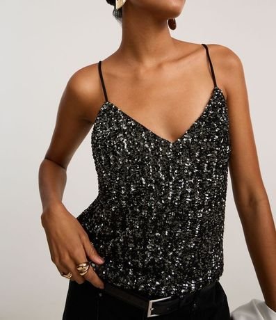 Blusa de  con Lentejuelas Metalizados y Escote V 6