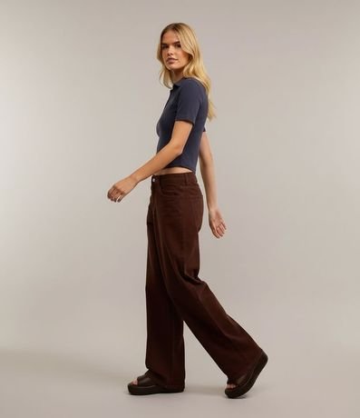 Blusa en Rib con Cuello Polo y Manga Corta