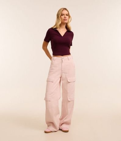 Blusa en Rib con Cuello Polo y Manga Corta 2