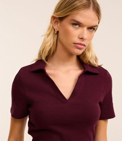 Blusa en Rib con Cuello Polo y Manga Corta 3