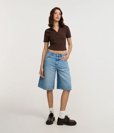 Blusa en Rib con Cuello Polo y Manga Corta 2