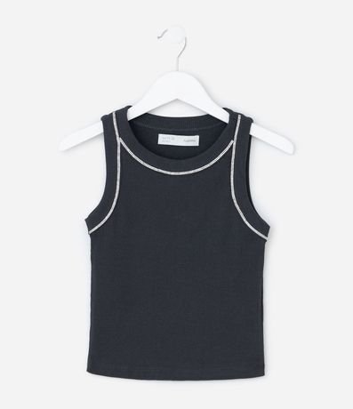 Remera Musculosa Infantil en Rib con Sisa Americana y Aplicación de Brillos - Talle 5 a 14 años