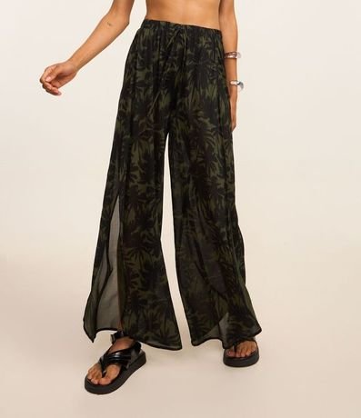 Salida de Playa Pantalón en Crepé con Estampa de Palmeras 2