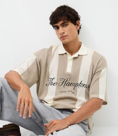 Remera Polo Oversized en Punto Rayada con Bordado The Hamptons