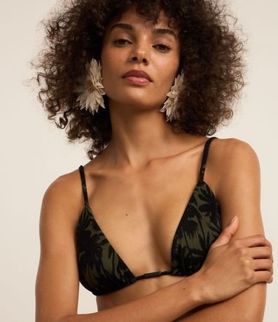 Bikini Top Triangular Fruncido en Microfibra con Estampa de Follaje 1
