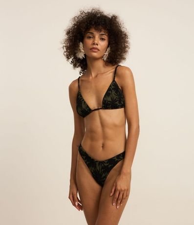 Bikini Top Triangular Fruncido en Microfibra con Estampa de Follaje 2