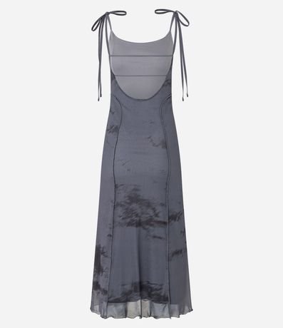 Vestido Largo en Tule con Bretel Fino y Estampa Manchada 9