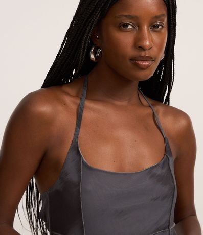 Vestido Largo en Tule con Bretel Fino y Estampa Manchada 4