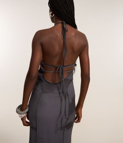 Vestido Largo en Tule con Bretel Fino y Estampa Manchada 5