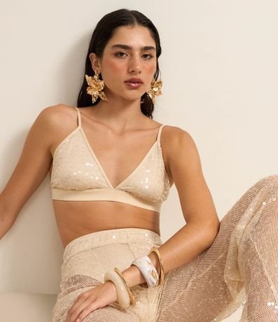 Blusa Top Cropped con Tela y Lentejuela