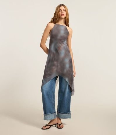 Vestido Corto en Tule con Escote Halter y Estampa Manchada 2