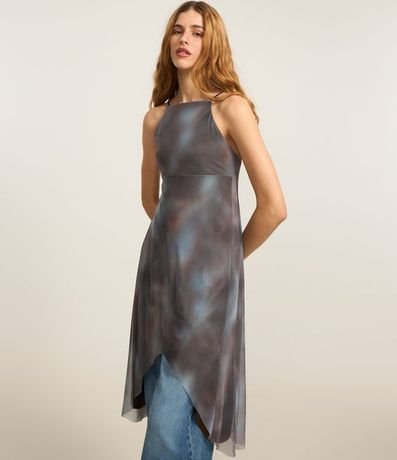 Vestido Corto en Tule con Escote Halter y Estampa Manchada 3