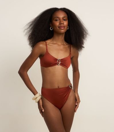 Bikini Top Triangulo Fijo en Microfibra Brillante con Adornos de Metal 2