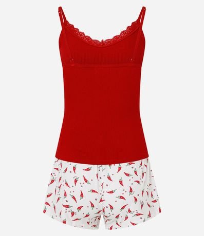 Pijama Short Doll en Rib con Encaje y Short Estampado de Mini Pimientos 6