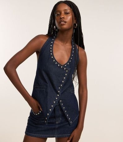 Pollera mini en Jeans Raw con Aplicación de Chinchetas 3