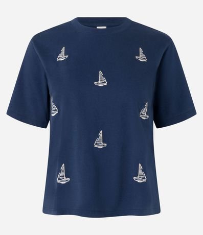 Blusa Slim en Algodón con Bordados de Barco de Vela 6