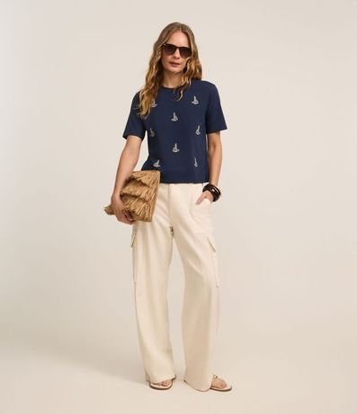 Blusa Slim en Algodón con Bordados de Barco de Vela 2