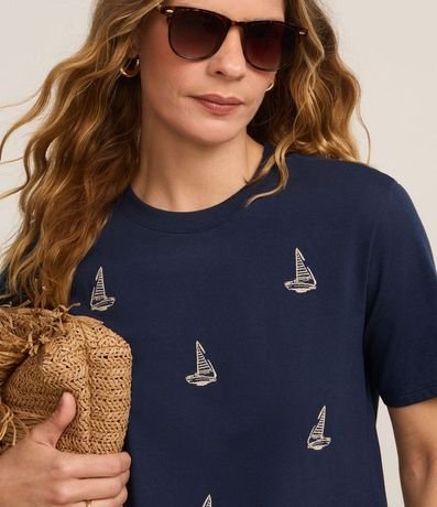 Blusa Slim en Algodón con Bordados de Barco de Vela 3