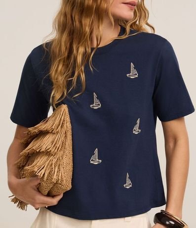 Blusa Slim en Algodón con Bordados de Barco de Vela 4
