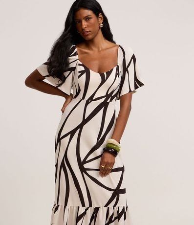 Vestido Godê Midi en Viscosa con Estampa Abstracta 2