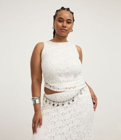 Blusa Sin Manga en Encaje con Bajo Asimétrico Curve & Plus Size