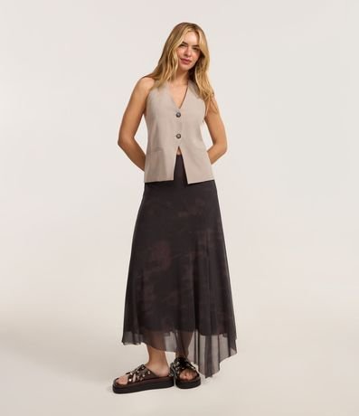 Pollera Midi en Tule con Estampa Manchada y Bajo Asimétrica