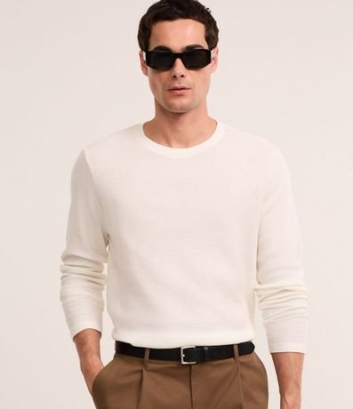 Remera Regular en Waffle con Cuello Redondo y Texturizada