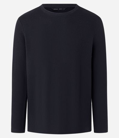 Remera Regular en Waffle con Cuello Redondo y Texturizada 6