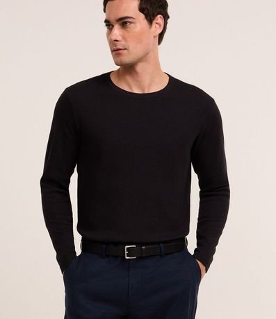 Remera Regular en Waffle con Cuello Redondo y Texturizada