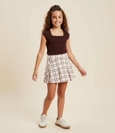Short Pollera Infantil de Cuadros con Pliegues - Talle 5 a 14 años